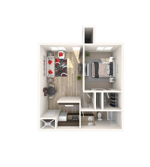Floor plan for 1 bed, 1 bath, 640 sqft